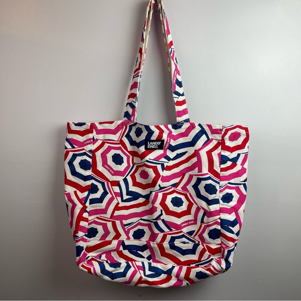 Lands End Umbrella Print Large Cloth Tote Bag